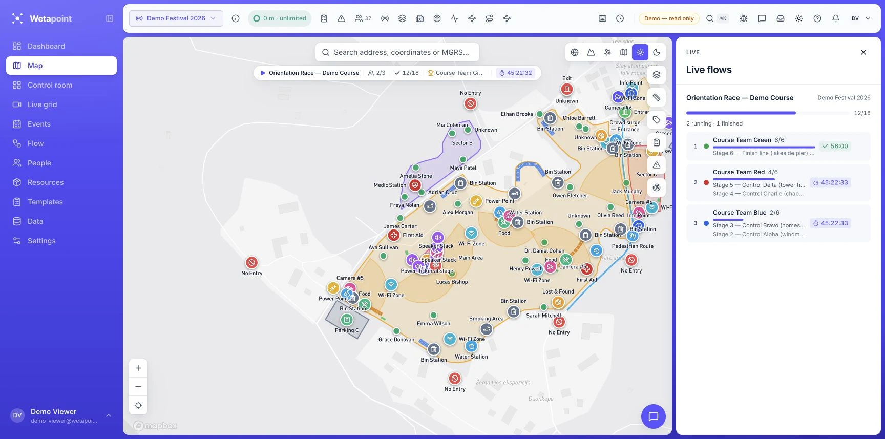 Wetapoint quest operation showing a map and game progression in the festival demo