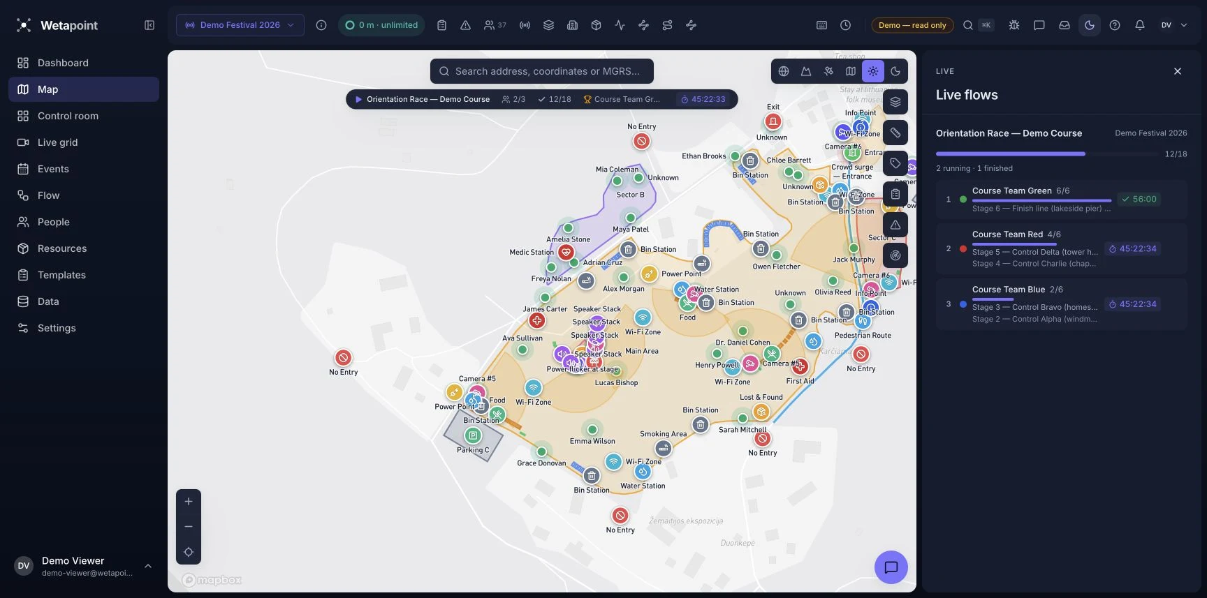 Wetapoint quest operation showing a map and game progression in the festival demo